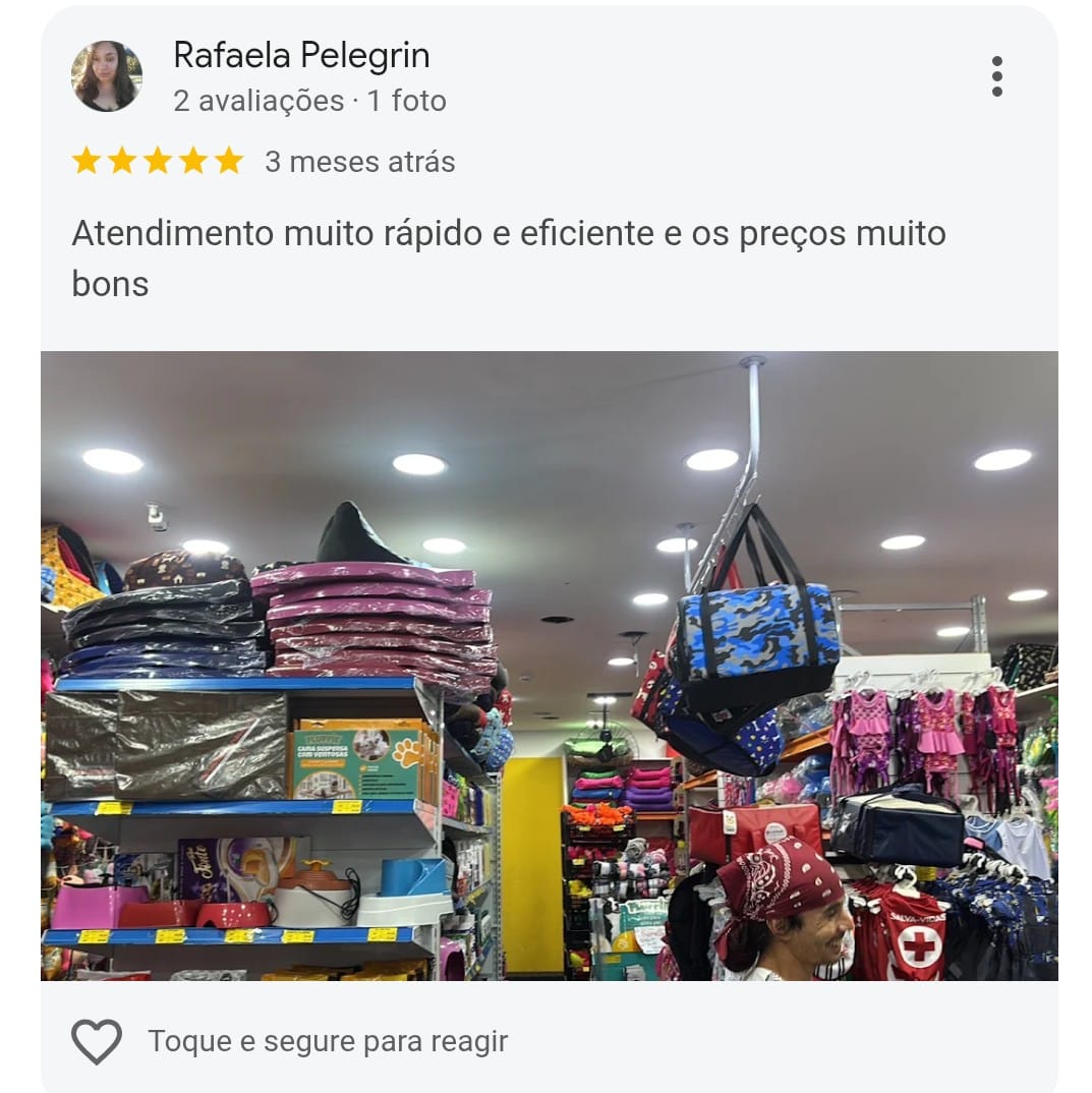 Avaliação 5 estrelas de Rafaela Pelegrin no Google